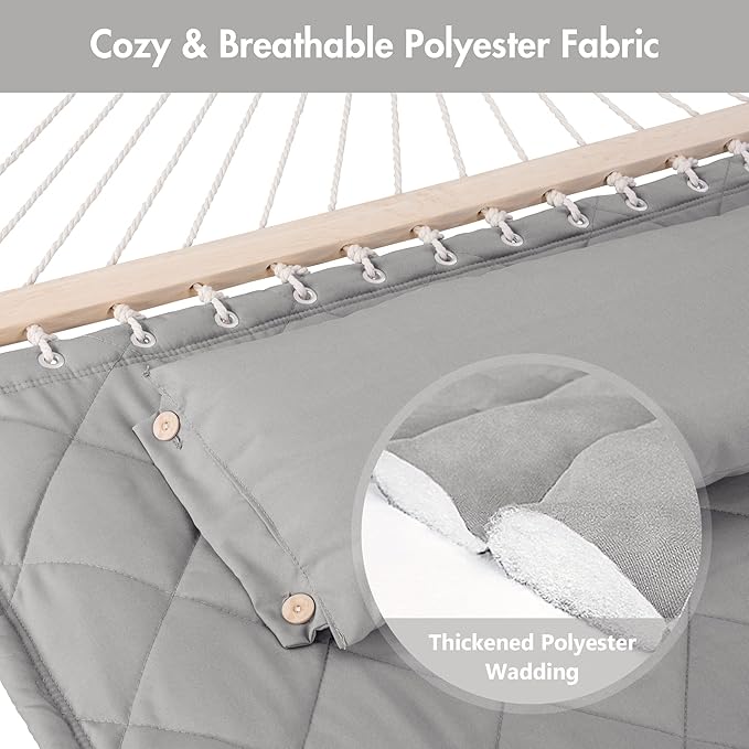 ANOW Double Hammock with Stand 12FT, Heavy Duty Hammocks with Stand for Outdoors, 450 LBS Weight Capacity, Light Gray