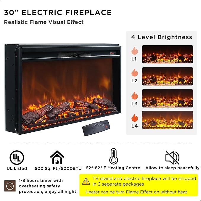 JXQTLINGMU Farmhouse Fireplace TV Stand for Up to 80 Inch TV, Entertainment Center with 30" Electric Fireplace for 65 75 Inch TV, 70" TV Stand with Storage Cabinet Drawer for Living Room (Off White)