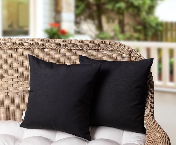 RSH DECOR: Sunbrella Square Throw Pillows Set of 4 | 24" x 24" | Water and Fade-Resistant Performance Fabric | Outdoor Pillow Covers with Down-Alternative Inserts | Canvas Black