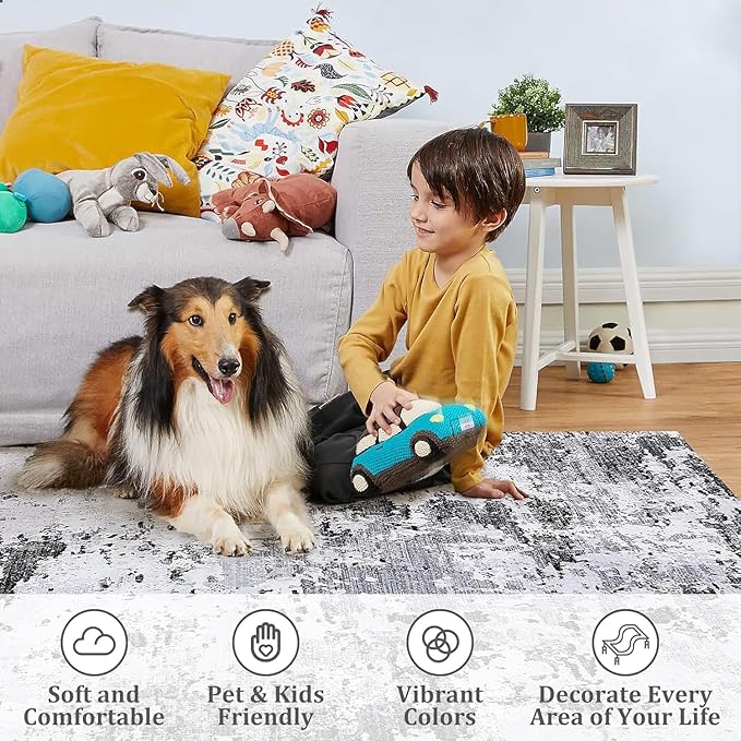 Modern Abstract 2x8 Runner Rug Non Slip Non Shedding Low Pile Stain Resistant Rug for Bedroom Living Room,Grey