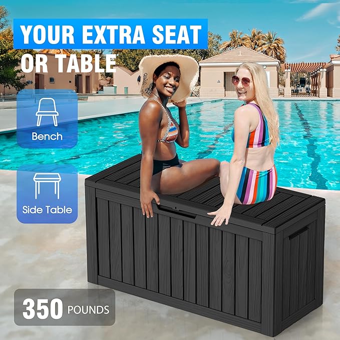 80 Gallon Resin Deck Box Storage Outdoor Waterproof Boxes Lockable UV Resistant Container for Patio Furniture Cushions Pool Supplies Garden Tool Sports Equipment Outside Storage Delivery