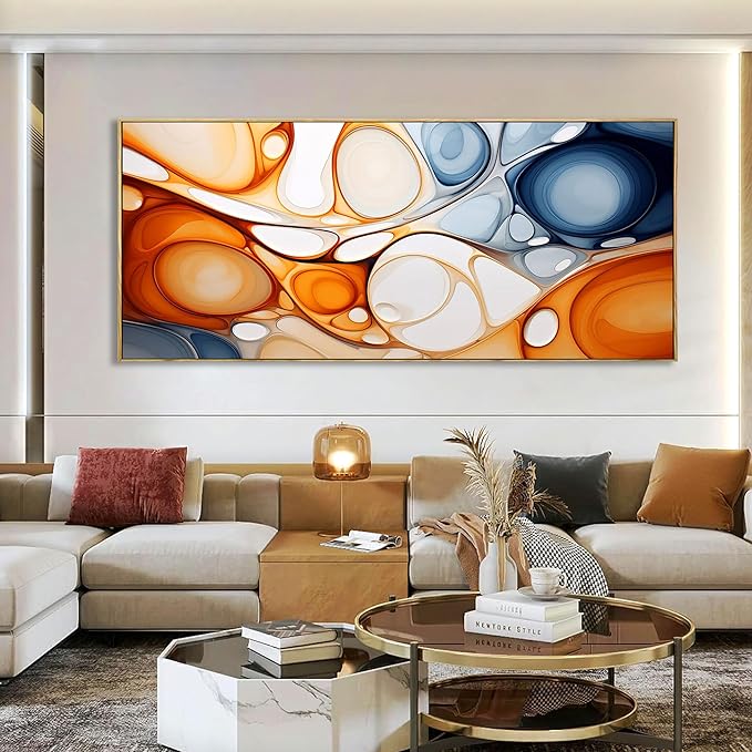 KLAKLA Orange and Blue Abstract Wall Art - Modern Picture Artwork for Wall Decor Frame Wall Art for Living Room Office Bedroom