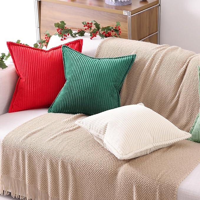 Mecatny Corduroy Throw Pillow Covers 12x20 Set of 2, Neutral Decorative Soft Boho Lumbar Couch Pillow Covers with Broadside for Sofa Living Room, Red