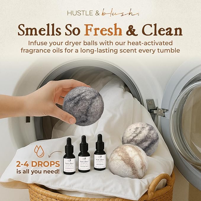 Fluff Ewes Wool Dryer Balls 3 Pack Premium New Zealand Wool Laundry Balls for Dryer, No Static Dryer Balls Laundry Reusable Cute, XL Wool Dryer Balls Cute, Baby Dryer Balls for Dryers - Marble