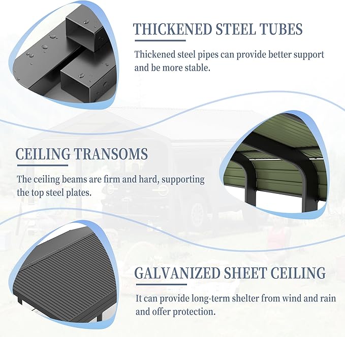 12x20 FT Metal Carport, Heavy Duty Car Port Canopy with Galvanized Steel Roof & Frame, Large Metal Carport Kit, Outdoor Car Garage, Steel Car Shelter for Car, Boat, Truck, Dark Gray