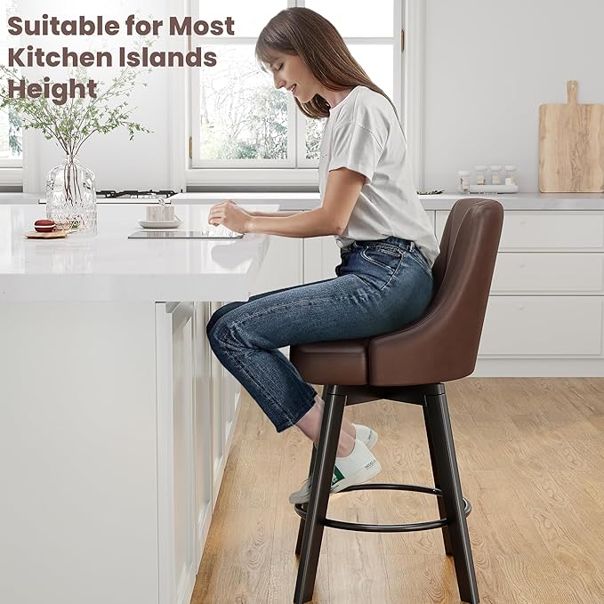 Bar Stools with Backs, PU Leather Upholstered Counter Barstools with Solid Wood Legs for Kitchen Island, Home Bar(4PCS Brown)