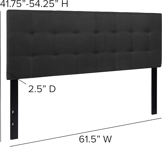EMMA + OLIVER Quilted Tufted Upholstered Queen Size Headboard in Black Fabric