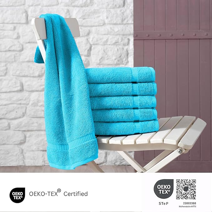 SALBAKOS 100% Turkish Cotton Hand Towel Set of 6 16x30 inch | Heirloom Quality | Hotel & Spa Collection | Ultra Soft, Super Absorbent, Long Lasting Hand Towels | Made in Turkey (Aqua, 6 Hand Towels)