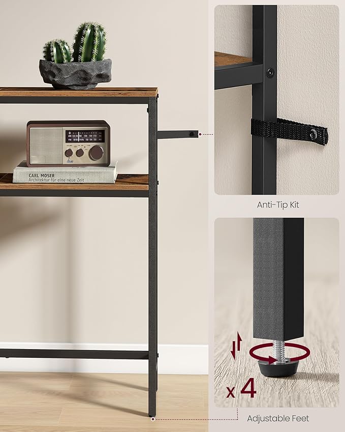 VASAGLE Console Table, 2-Tier Narrow Sofa Table with 2 Shelves, 7.9 x 39.4 x 31.5 Inches, for Living Room, Hallway, Entryway, Rustic Brown and Ink Black ULNT131K01V1