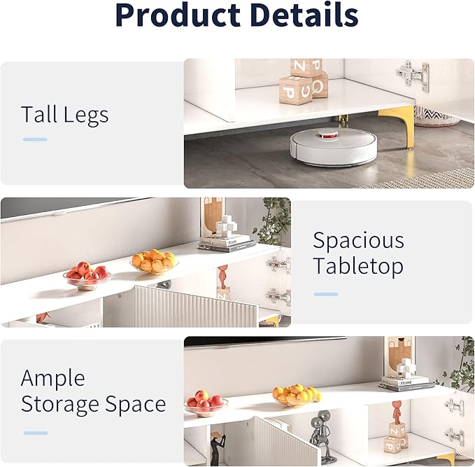 70" Fluted TV Stand for TVs Up to 80", Modern Entertainment Center with Storage, Media Console for Living Room Bedroom, TV Console（White）