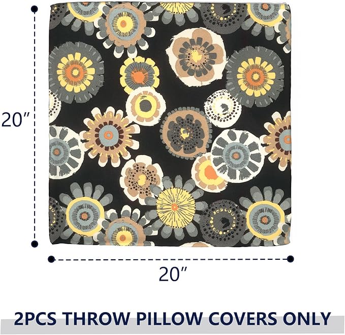 Outdoor Pillow Covers for Patio Furniture 20x20 Inch, Decorative Patio Throw Pillow Covers Set of 2, Modern Square Cushion Cases for Porch Garden Home Office,Black Yellow Crosby
