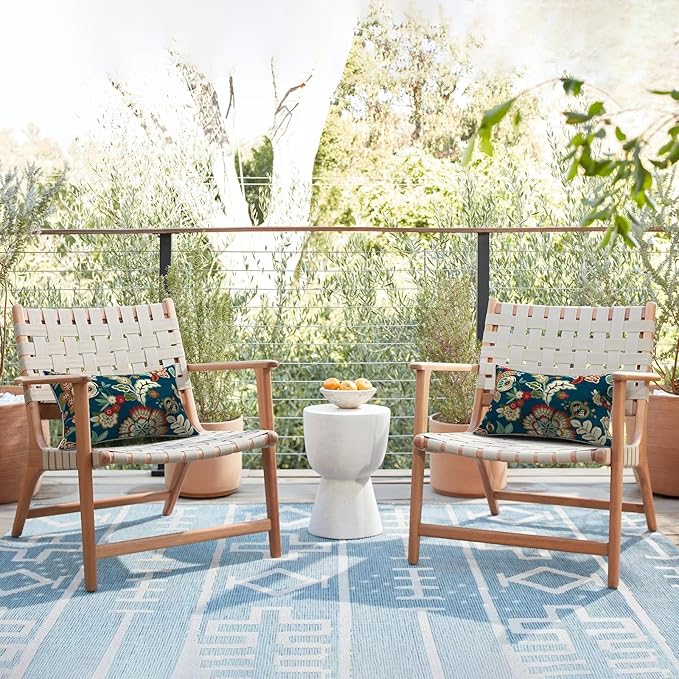 LVTXIII Outdoor Lumbar Pillow Covers 12"x20", Covers ONLY, 2 Pack 30x50cm Lumbar Cushion Cover with White Piping for Home Patio Garden Sofa Bench, Peacock Blue