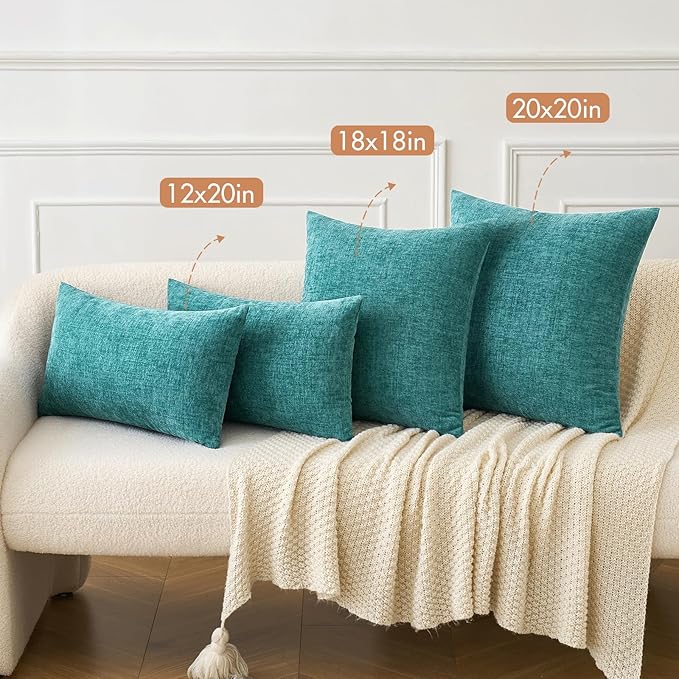 MIULEE Pack of 2 Teal Throw Pillow Covers 16x16 Inch Soft Chenille Pillow Covers for Sofa Living Room Couch Solid Dyed Cases