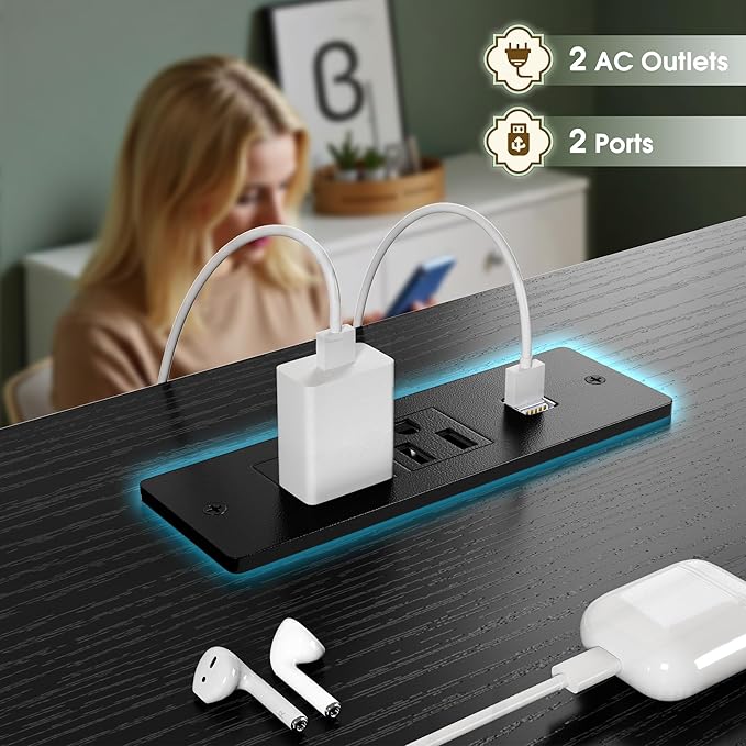 TV Stand with 12 Fabric Drawers for 55 inch TV, Entertainment Center with Charging Station & LED Lights, TV Media Console Table with 2 Open Storage Shelves for Living Room, Dorms, Wood Top, Grey