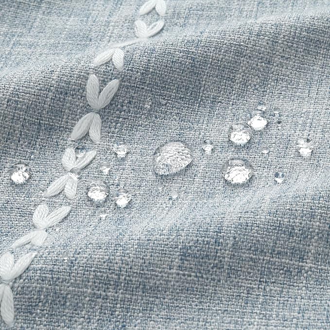 MitoVilla Blue Boho Fabric Shower Curtain, Modern Farmhouse Polyester Linen Shower Curtains for Vintage Rustic Bathroom Decor, Country Tassel Thick Cloth Shower Curtain, 72 x 72