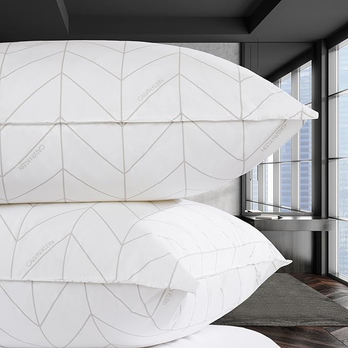 Calvin Klein Herringbone Print 20" x 36" King Size Set of 2 Bed Pillows for Sleeping, White
