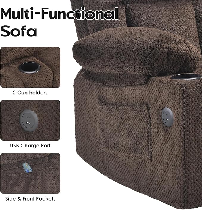 Electric Power Lift Recliner Chair,Reclining Chair with 8 Massage,2 Cup Holders,Side Pockets,USB Charge Port,Remote Control for Living Room,Bedroom,Chocolate
