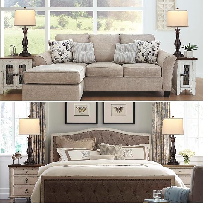 27.5" Farmhouse Table Lamp for Living Room Set of 2,Vintage Bedside Nightstand Lamps with USB C+A Ports & AC Outlet,3-Way Dimmable Touch Control Retro Black Desk Lamp for Bedroom,Black