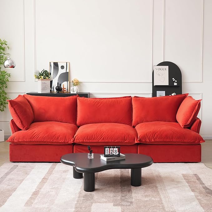 JACH 122.82" Cloud Sectional Couch for Living Room, Modular 3 Seats Sofas, Convertible Sectional Couches, Cushion Covers Removable, Two Corners and One Middle Sofa for Living Room (Red)