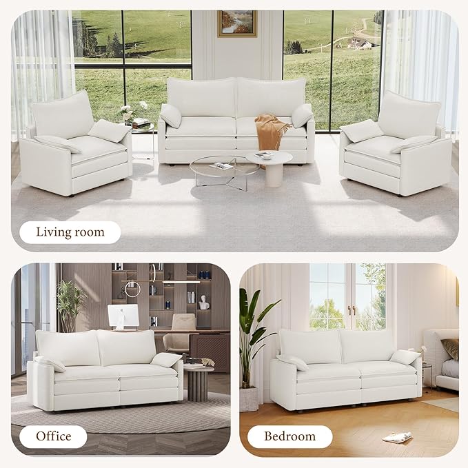 Vesgantti 74" Loveseat Sofa for Living Room, Comfy Cloud Couch Deep Seat Chenille Modern 2 Seater Small Sofa with Armrest Pillow, Easy Assembly for Small Spaces, Snow White