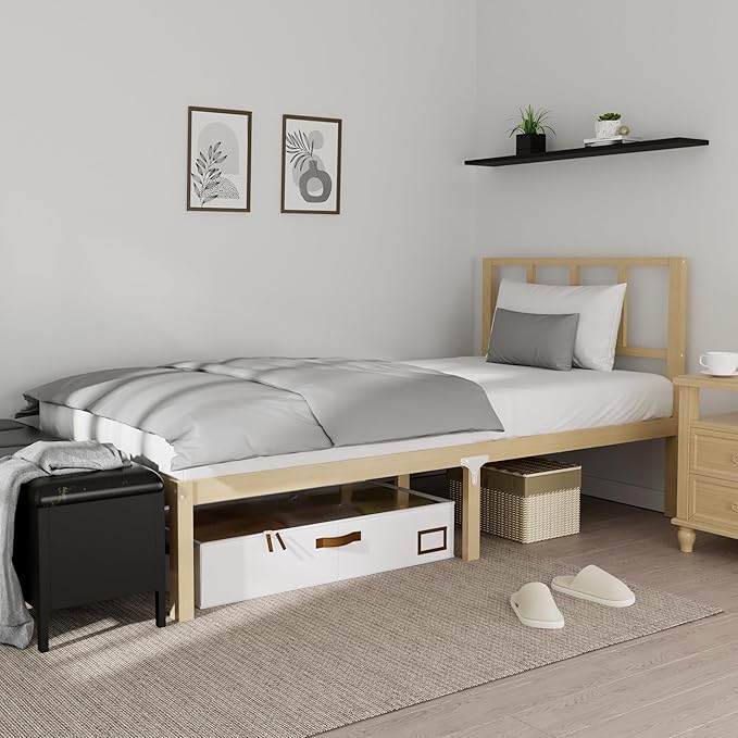 14 Inch Bamboo Bed Frame – Solid Wood Platform Bed Frame, Strong and Stable, with Non-Slip Slats for Support, No Box Spring Needed, Easy to Assemble, Noise-Free (Natural with Headboard, Twin)