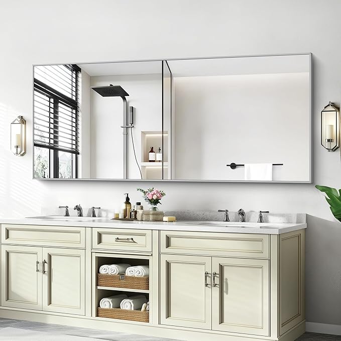 30x72inch Bathroom Mirror, Silver Rectangle Mirror with Thin Metal Frame, Large Rectangular Wall Mirror for Bathroom, Living Roomm, Hair Salon, Big Farmehouse Mirror Hang Horizontal/Vertical