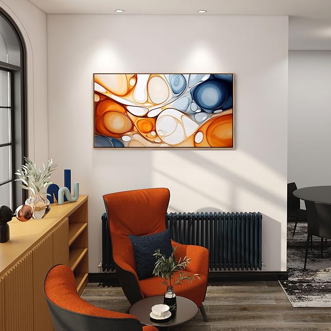 KLAKLA Orange and Blue Abstract Wall Art - Modern Picture Artwork for Wall Decor - Frame Wall Art for Living Room Office Bedroom