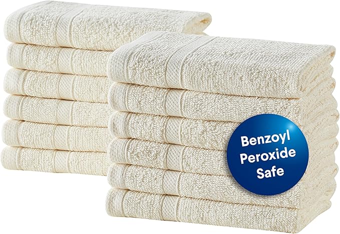 CLOROX Bleach Friendly, Quick Dry, 100% Cotton Washcloths (12" x 12"), Highly Absorbent Soft Lightweight, Ideal for Everyday Use, Easy to Wash (12 Pack, Ivory)