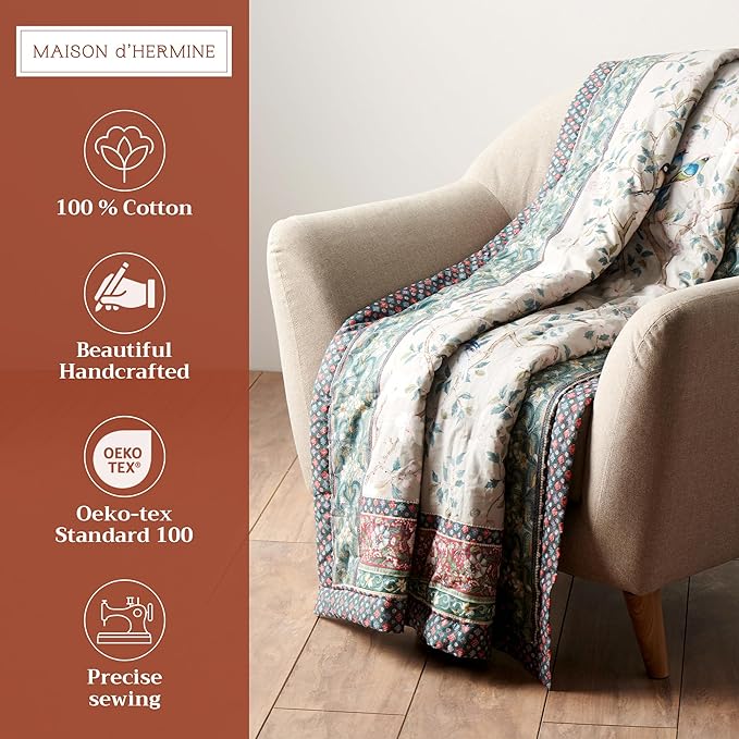 Maison d' Hermine Throw Blanket for Couch Lightweight Soft Warm Breathable Cotton Throw Blankets for Bed Girls Boys Women Men Gifts Sofa Travel Living Room Chair Bedding (60"x80", Osaka)