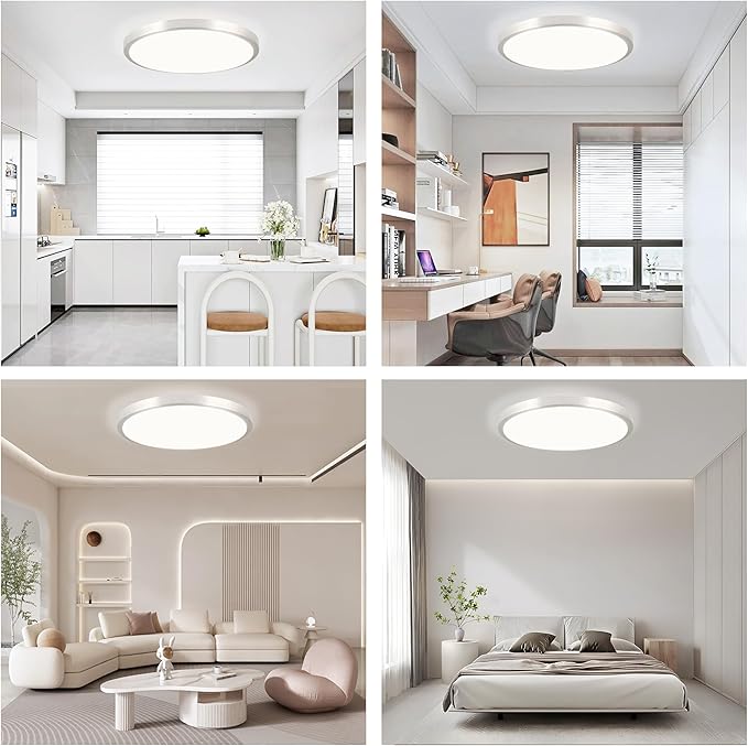 Dimmable LED Flush Mount Ceiling Light Fixture with Remote Control，8 Inch 18W Silver Round Close to Ceiling Lights for Bedroom, Kitchen,3000K-6500K 3 Light Color Adjustable 2 Pack