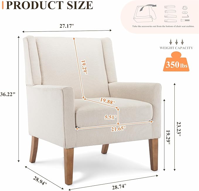 Accent Chairs for Living Room, Mid-Century Wooden Fabric Living Room Chairs, Arm Chair, Side Chairs for Living Room, Bedroom, Reading Nook