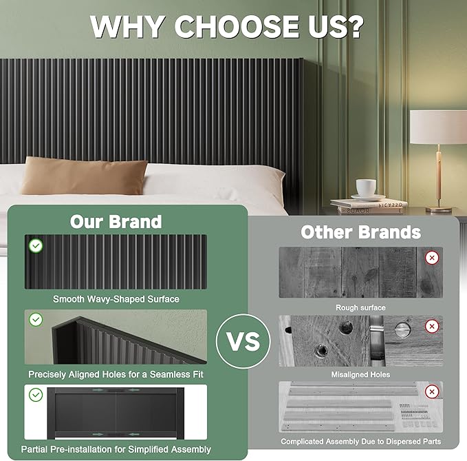 80.3" Wide Wooden Headboards King Size, Modern Wood Headboard King Size Headboard Only, Farmhouse Head Board Only, Wall Mounted Head Board, Boho Headboards, Black