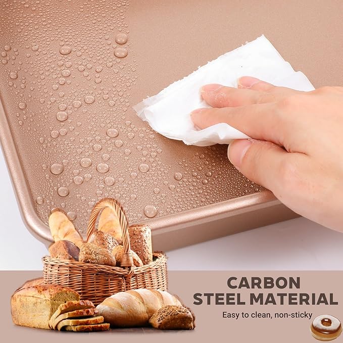3 Pcs Baking Sheet Set, Cookie Sheets For Baking with Square Texture Pattern, Thicker Carbon Steel Non-stick Bake Pan Roll Pans Tray for Oven (9''/11''/13'')