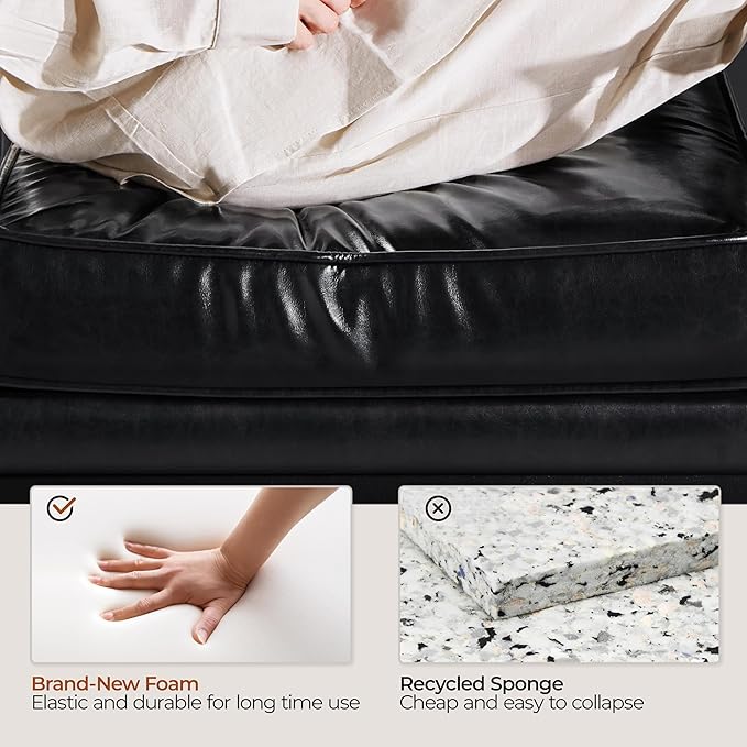 Yaheetech PU Leather Armchair, Retro Leisure Accent Chair with Extra Soft Padded and Cushion, Modern Reading Arm Chair with Black Metal Frame for Living Room/Office/Bedroom/Study Black 2 PCS