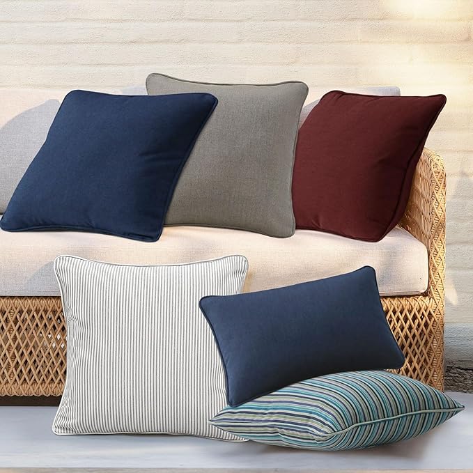 Sunbrella Decorative Outdoor Water Repellent Throw Pillows with Inserts, Set of 4, 16" x16" Pillows for Patio, Backyard, Bed, Couch, and Patio Furniture, Cast Shale