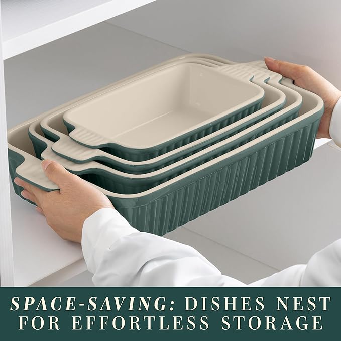 COOK WITH COLOR Casserole Dishes for Oven, Porcelain Baking Dishes, Ceramic Bakeware Sets of 4, Rectangular Pans Handles for Baking Cake Kitchen