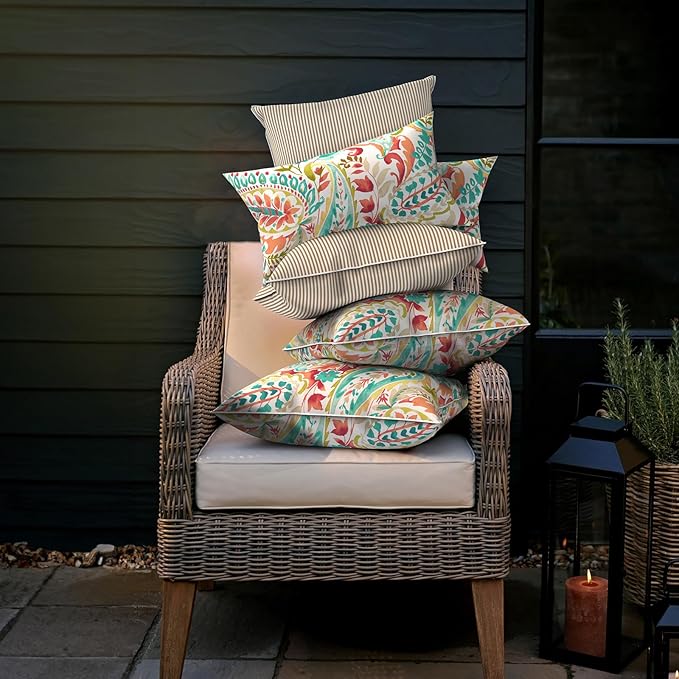 LVTXIII Outdoor/Indoor Throw Pillows, Decorative Patio Accent Pillows, Fluffy Water Repellent Garden Cushions for Home Patio Coach Sofa Use, 16×16 Inch, Pack of 2, Pretty Paisley