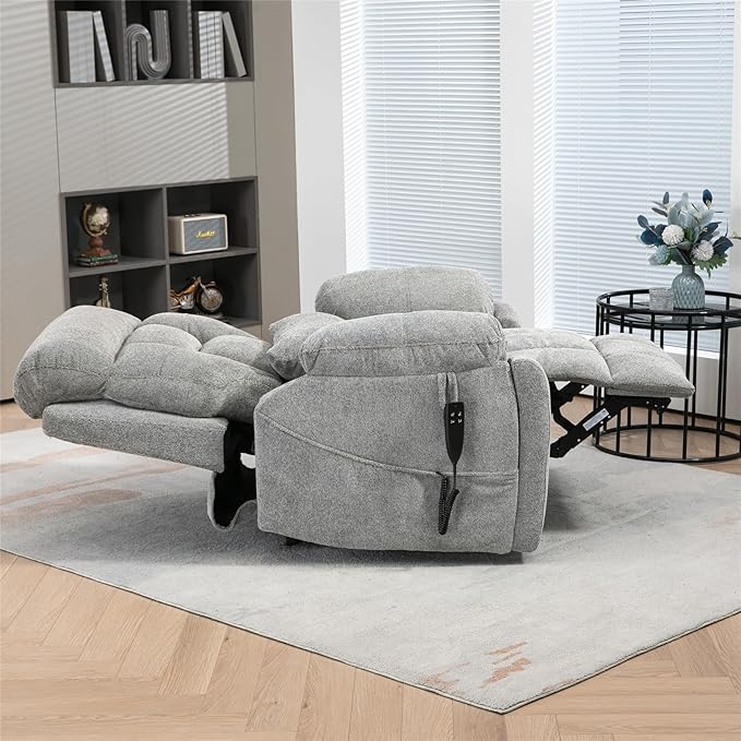 Large Power Lift Recliner Chair with Massage and Heat for Elderly, 26in Extra Wide Recliner Chair with Cup Holder Support Big and Tall People, 400lbs Capacity Adults, Light Grey