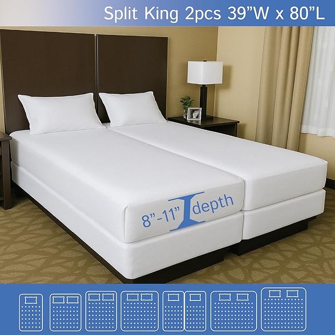 Split King Mattress/Box Spring Encasement 39" x 80" (2PCs) - Waterproof Zippered Protector Hypoallergenic Premium Quality Bed Cover - Breathable Smooth Fabric