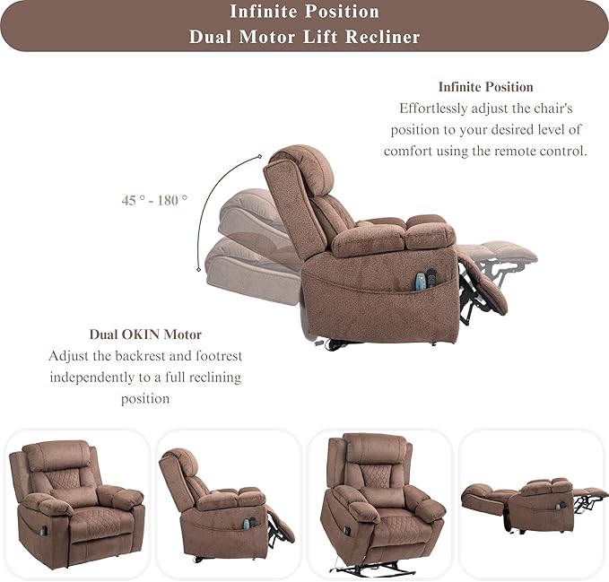 Big Man Power Lift Recliner for Elderly Adults 28 Inch Wide Seat, Lay Flat Lift Chair with Heat Massage, Flip Arm Storage Cup Holders, USB Type C Charging, 400 lbs