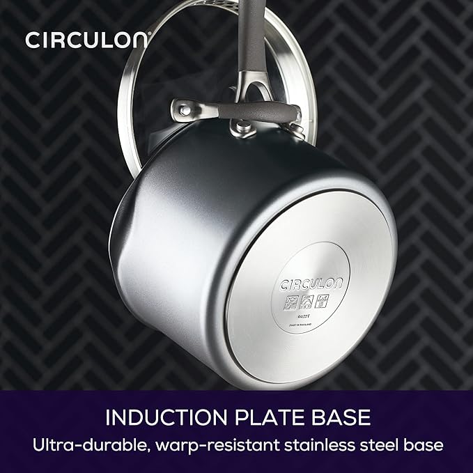 Circulon A1 Series with ScratchDefense Technology Nonstick Induction Straining Sauce Pan with Lid, 3 Quart, Aluminum, Graphite