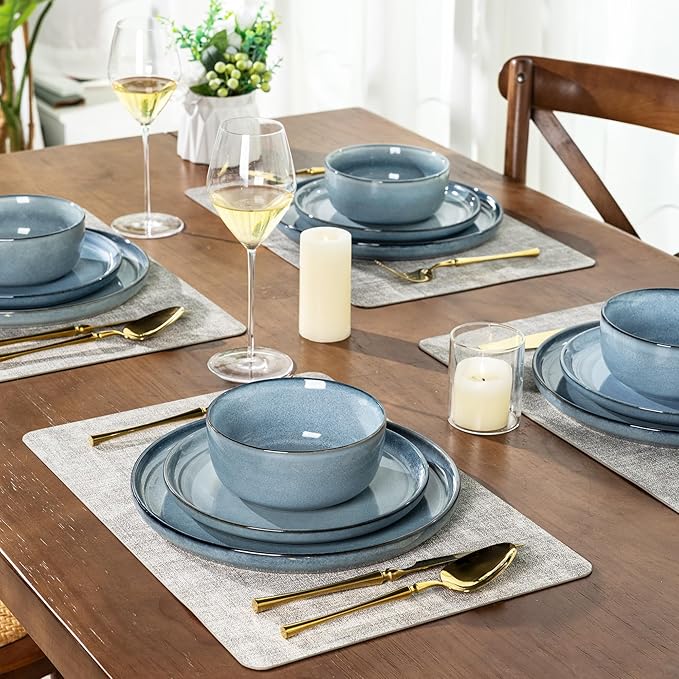 AmorArc Stoneware Dinnerware Sets for 6,Round Reactive Glaze Ceramic Plates and Bowls Set,Highly Scratch Resistant | Dishwasher & Microwave Safe Dishes Set,Service for 6 (18pc)