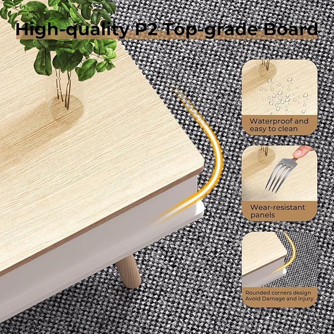 Lift Top Coffee Table, One Minute No Assembly Required Rising Tabletop Center Table with Large Hidden Storage Compartment, Open Shelf, Anti-Pinch Design Mute for Living Room (Oak)