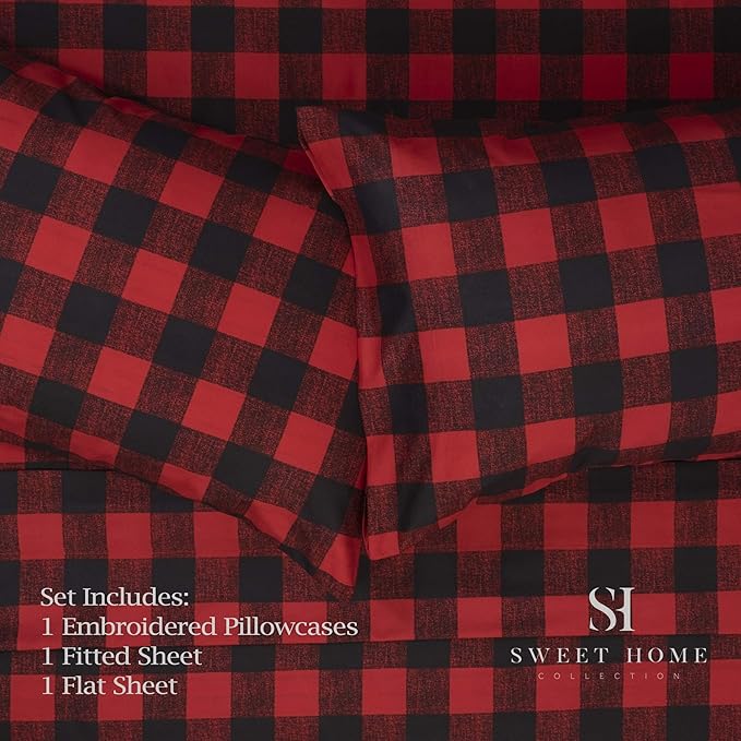 1500 Supreme Collection Buffalo Print Sheet Set, Twin Size - Luxury Bed Sheets Set with Deep Pocket Wrinkle Free Bedding, Twin, Burgundy/Black Buffalo Print