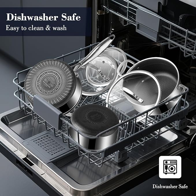 Hybrid Nonstick 6-Piece Pot Set with 2 Silicone Trivets, 1.5 QT, 2 QT, and 5.2-Quart Pots with Tempered Glass Lids, Stay-Cool Handles, Dishwasher Safe, Induction Ready, Compatible with All Cooktops