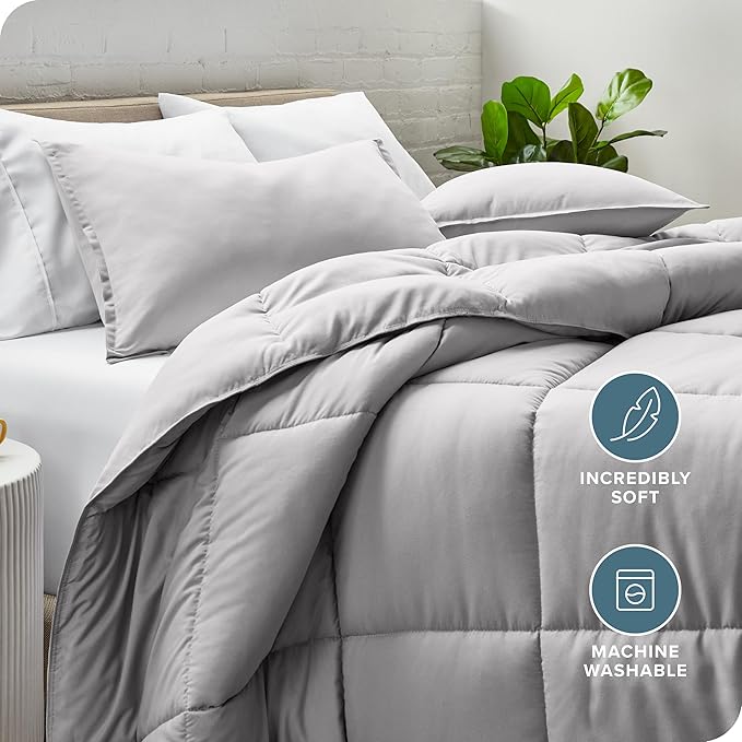 Bare Home Comforter Set - Queen Size - Ultra-Soft - Goose Down Alternative - Premium 1800 Series - All Season Warmth (Queen, Light Grey)