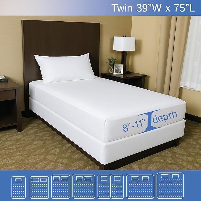 Twin Size Mattress or Box Spring Encasement (8"-11" Depth) Waterproof Zippered Protector Hypoallergenic Premium Single Size Bed Cover Protects from Dust White
