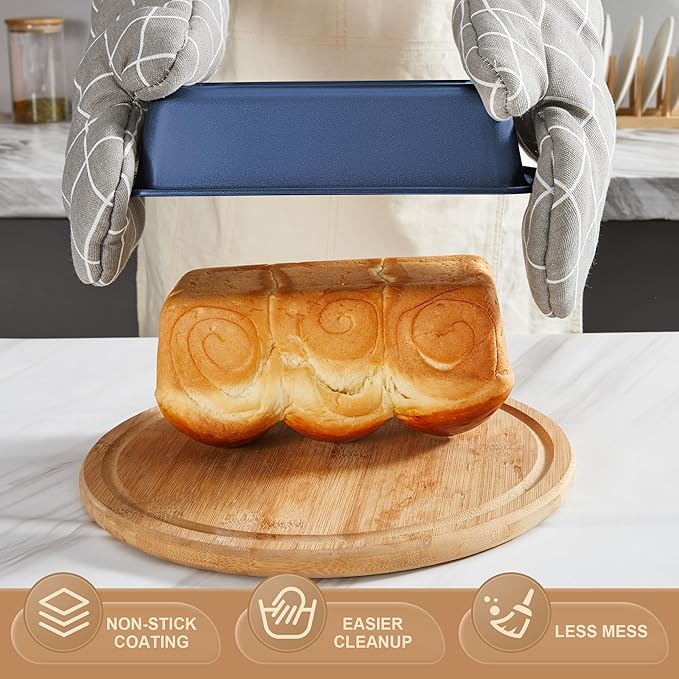 HONGBAKE Bakeware Sets, Baking Pans Set, Nonstick Oven Pan for Kitchen with Wider Grips, 10-Piece Including Rack, Cookie Sheet, Cake Pans, Loaf Pan, Muffin Pan, Pizza Pan - Blue