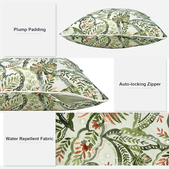 Outdoor Throw Pillow Covers Pack of 2, Decorative Water Repellent Square Pillow Cases 18x18 Inch, Patio Pillowcases for Home Patio Furniture Use, Faylinn Shadow Paisley