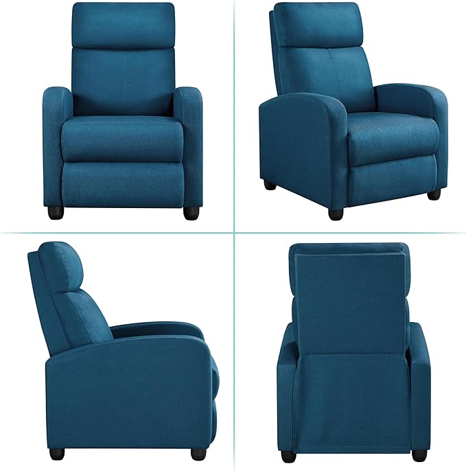 Yaheetech Fabric Recliner Sofa Modern Single Recliner Sofa Home Theater Seating with Thick Seat Cushion, Backrest and Pocket Spring, Blue